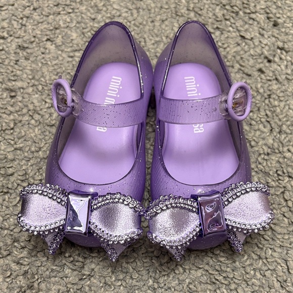 Mini Melissa Other - Mini Melissa Lilac Glitter Jelly Mary Janes with Embellished Bow